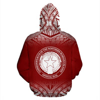 Northern Mariana Islands All Over Zip up Hoodie Fog Red - Polynesian Pride
