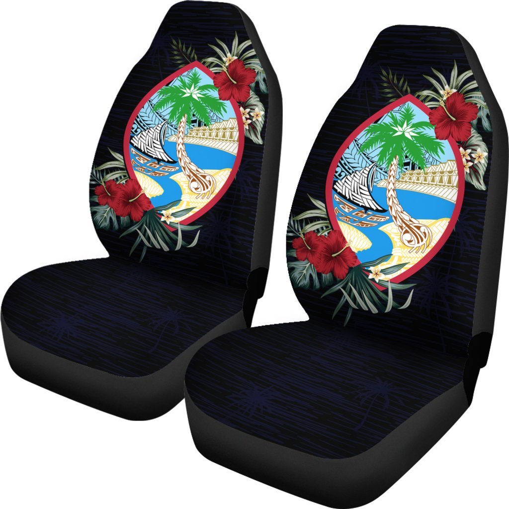 Guam Car Seat Covers - Guam Coat Of Arms Hibiscus - A02 Universal Fit Black - Polynesian Pride
