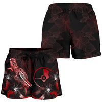 Yap Polynesian Women's Shorts - Turtle With Blooming Hibiscus Red - Polynesian Pride