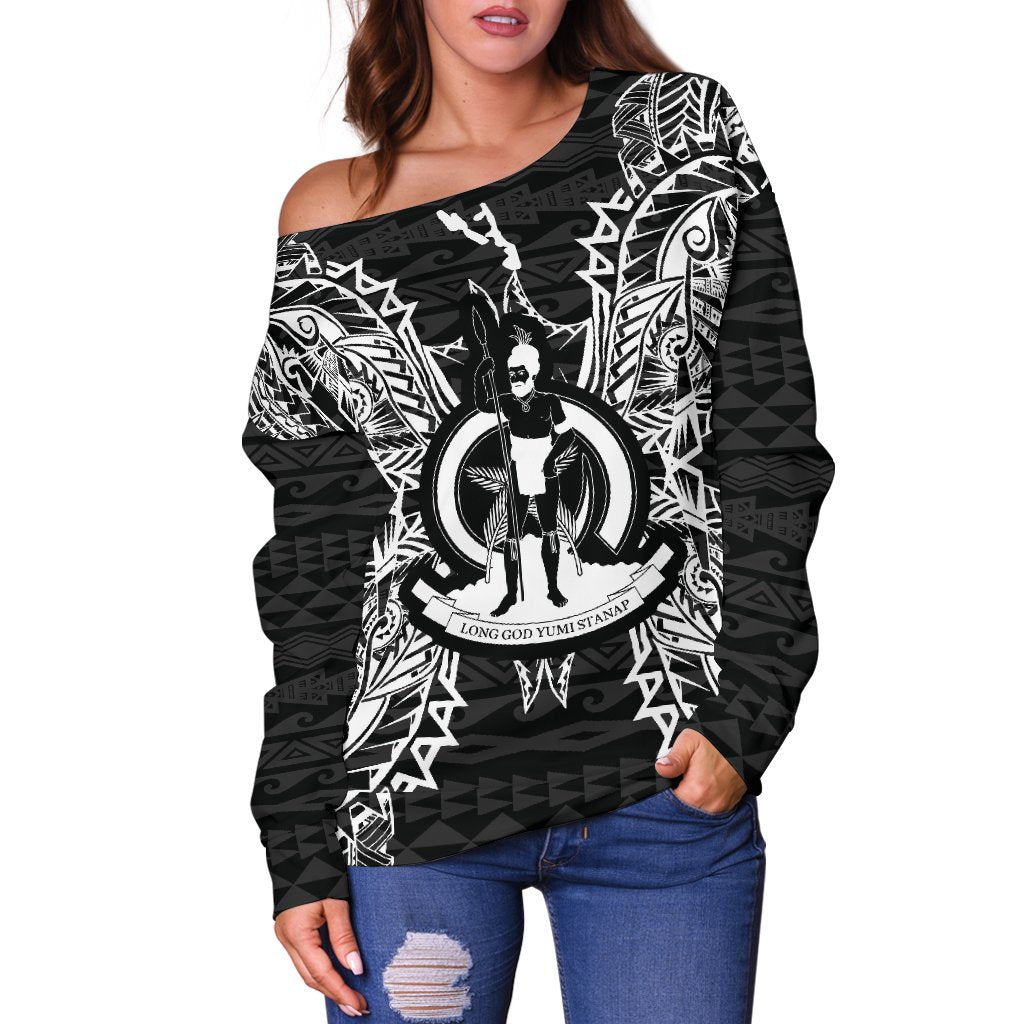 Vanuatu Polynesian Shoulder Sweater Map Black - Polynesian Pride
