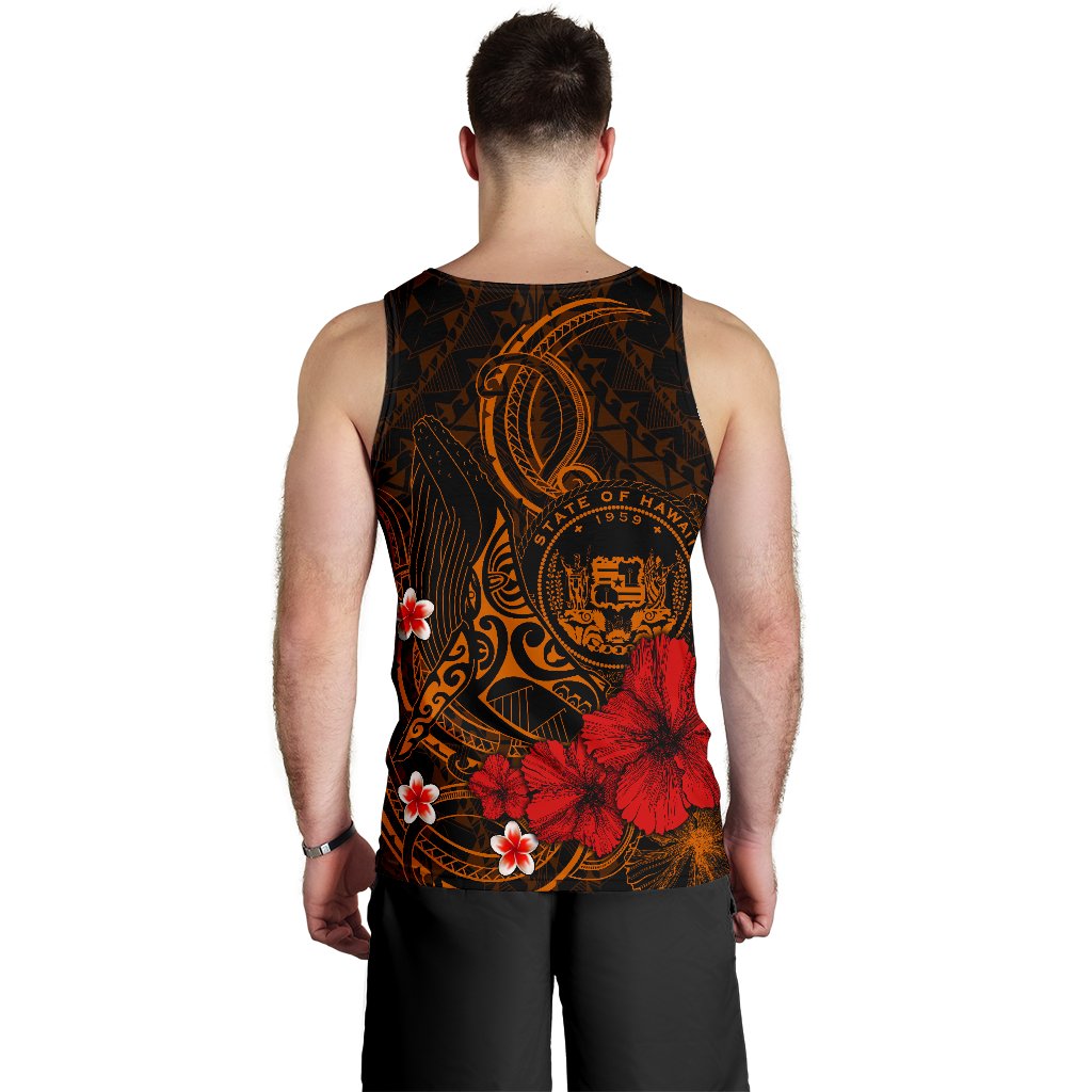Polynesian Hawaii Men's Tank Top - Humpback Whale with Hibiscus (Golden) - Polynesian Pride