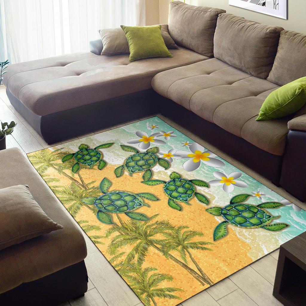 Hawaii Turtle Sea Hibiscus Coconut Tree Rug - Polynesian Pride