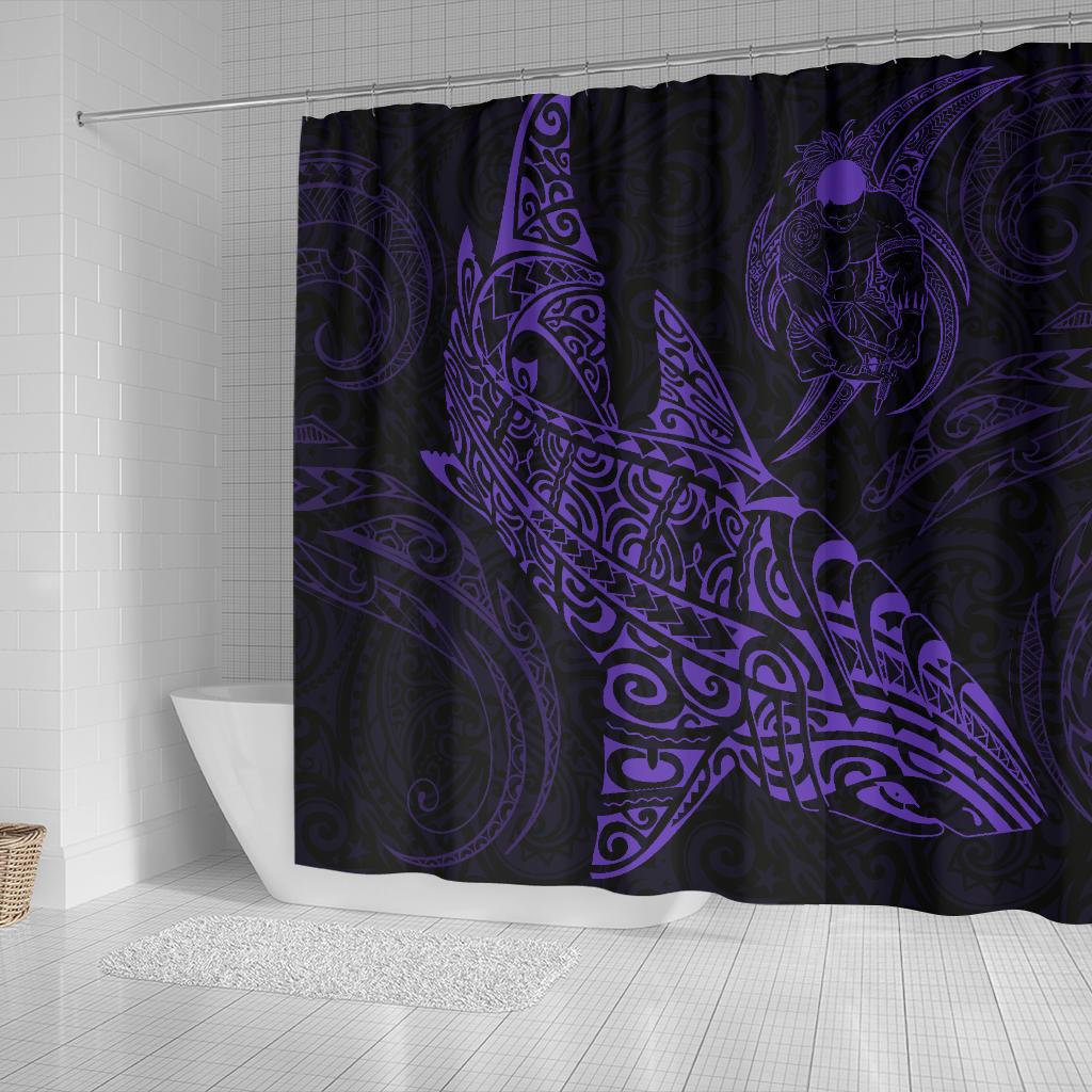 Shark Polynesian Shower Curtain - Polynesian Tattoo Purple - Polynesian Pride