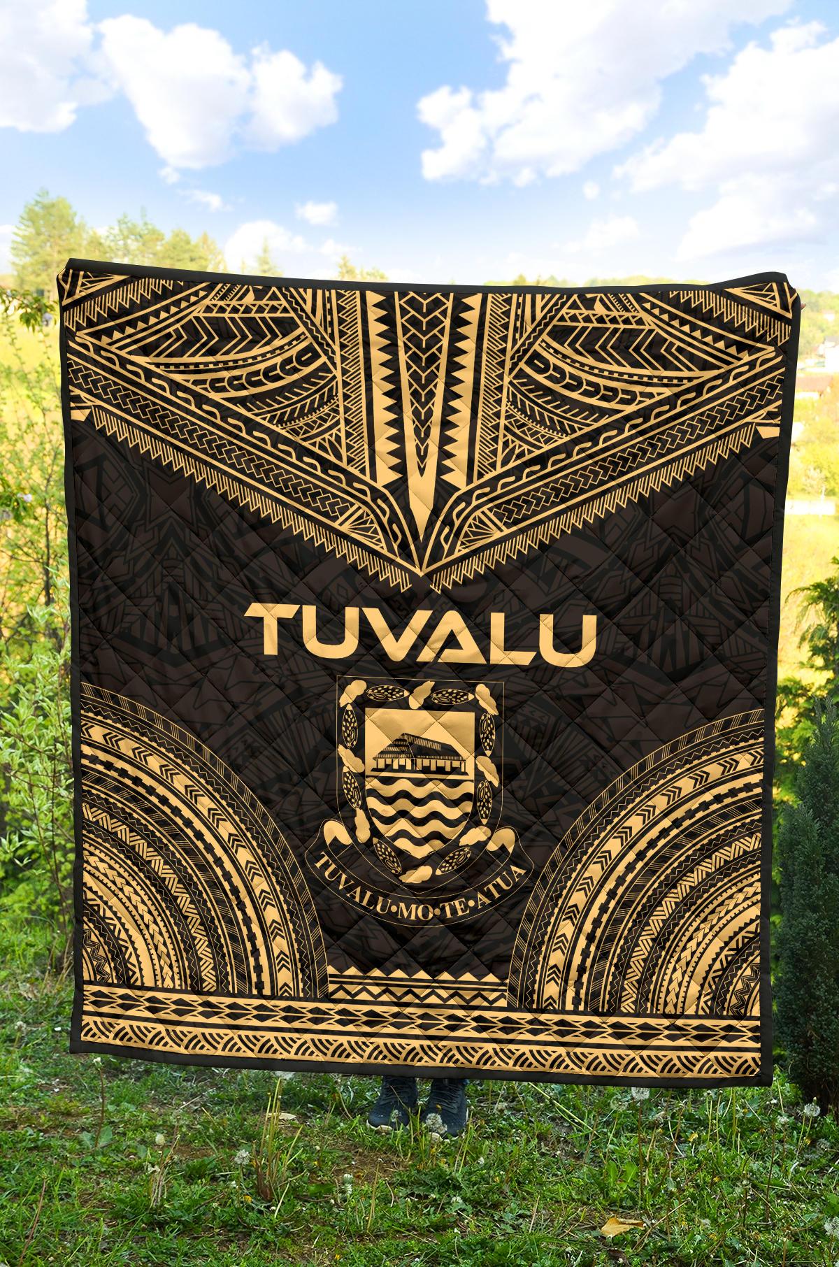 Tuvalu Premium Quilt - Tuvalu Coat Of Arms Polynesian Chief Gold Version - Polynesian Pride