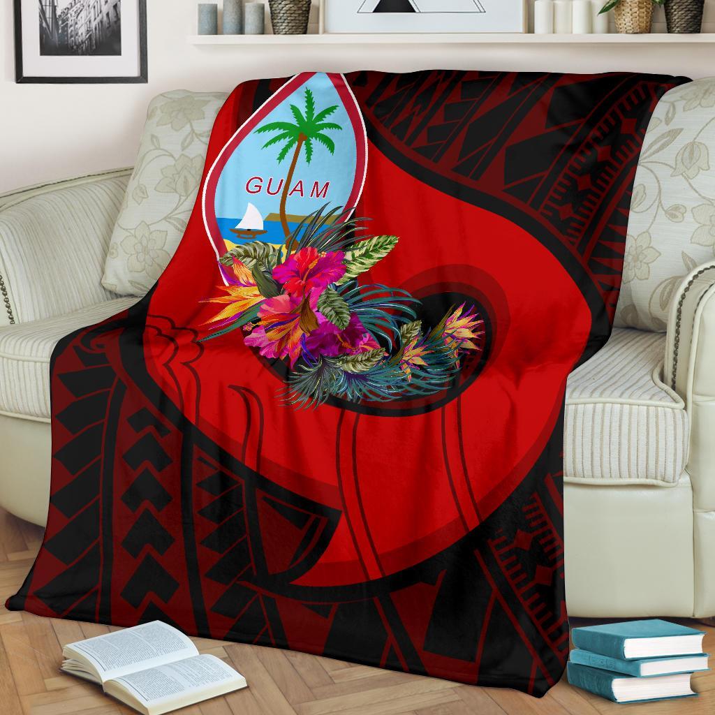 Guam Premium Blanket - Polynesian Hook And Hibiscus (Red) White - Polynesian Pride