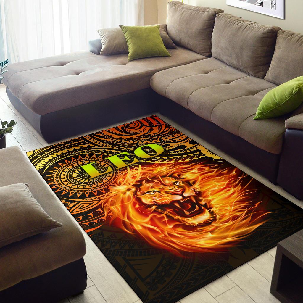 Sun In Leo Zodiac Area Rug Polynesian Tattoo Unique Vibes - Polynesian Pride