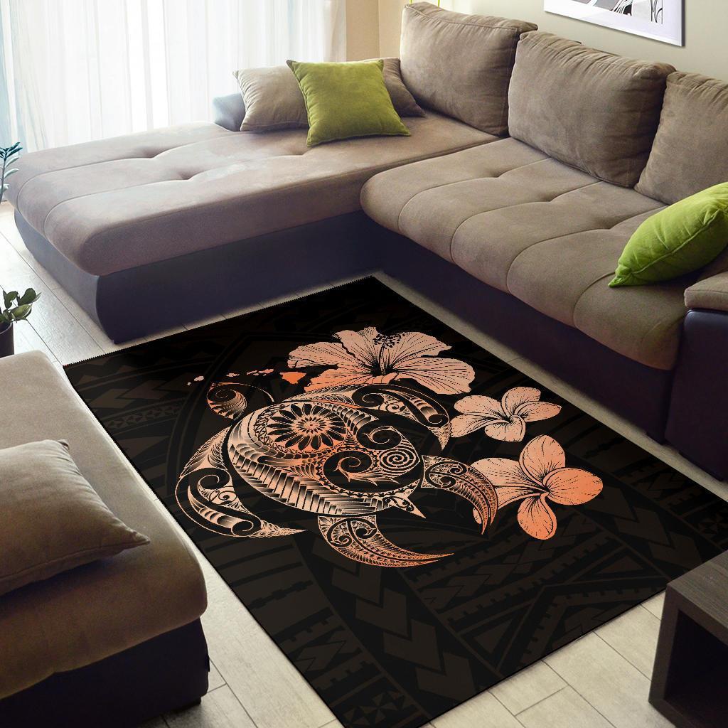Hibiscus Plumeria Mix Polynesian Turtle Area Rug AH - Polynesian Pride