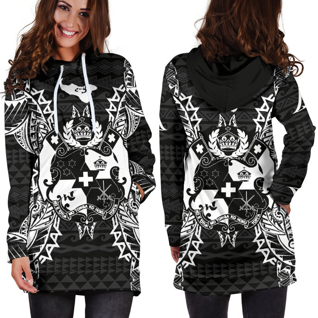 Tonga Polynesian Hoodie Dress Map Black - Polynesian Pride