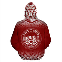 Hawaii Custom All Over Zip up Hoodie Fog Red - Polynesian Pride