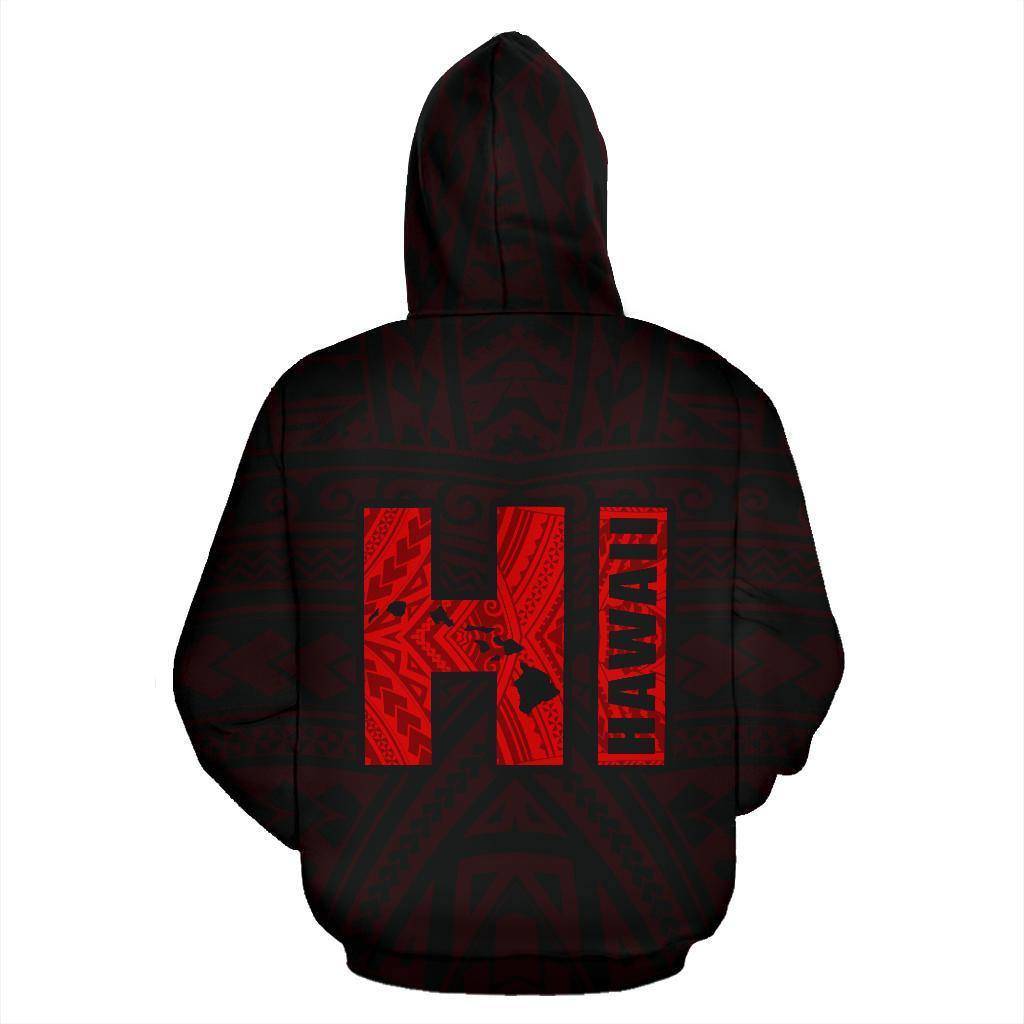 Polynesian Kakau Kanaka Map of Hawaii Hoodie Red - Polynesian Pride