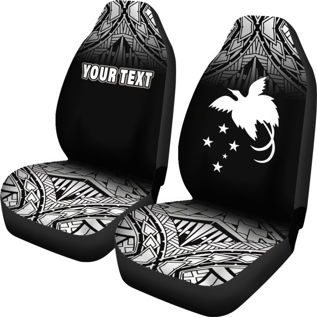 Papua New Guinea Custom Personalised Car Seat Covers - Papua New Guinea FLag Polynesian Tattoo Fog Black - Polynesian Pride