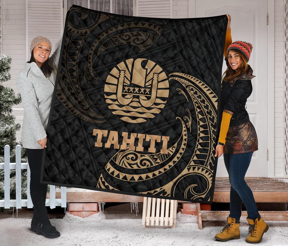 Tahiti Polynesian Premium Quilt - Gold Tribal Wave - Polynesian Pride