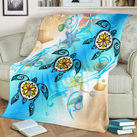 Hawaii Fresh Beach Turtle Plumeria Premium Blanket - AH - Brian Style - Polynesian Pride