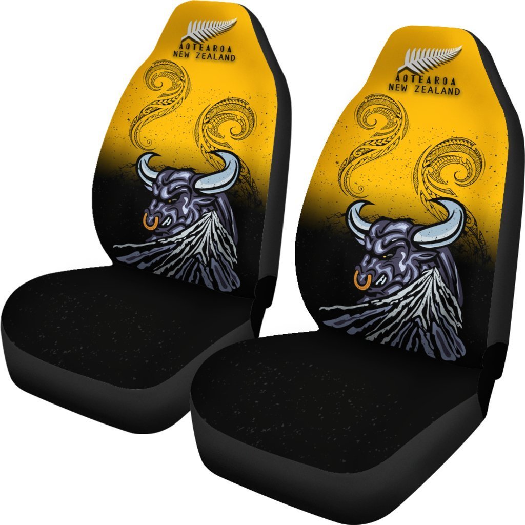 New Zealand Maori Car Seat Covers Taranaki Bull Universal Fit Yellow - Polynesian Pride