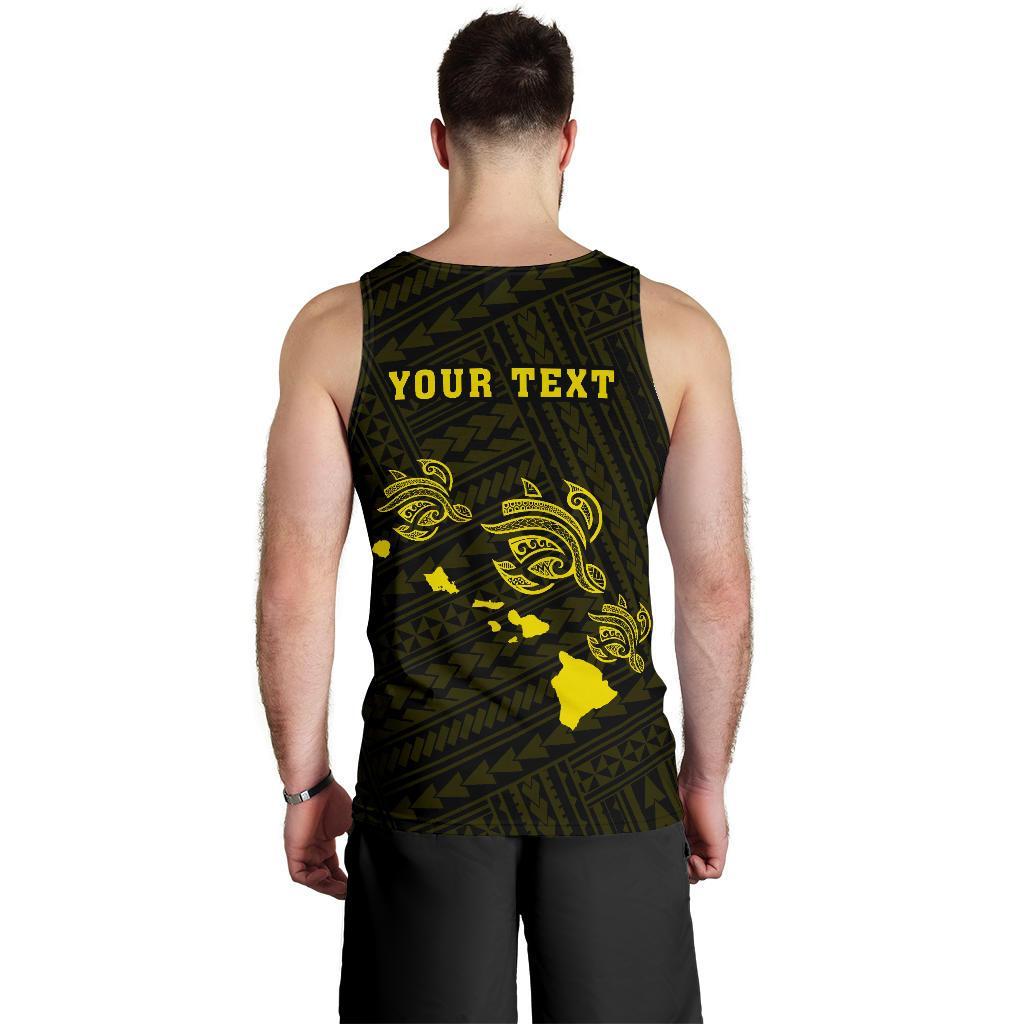 Hawaii Kakau Polynesian Three Turtles Map Personalized Men's Tank Top - Yellow - Polynesian Pride