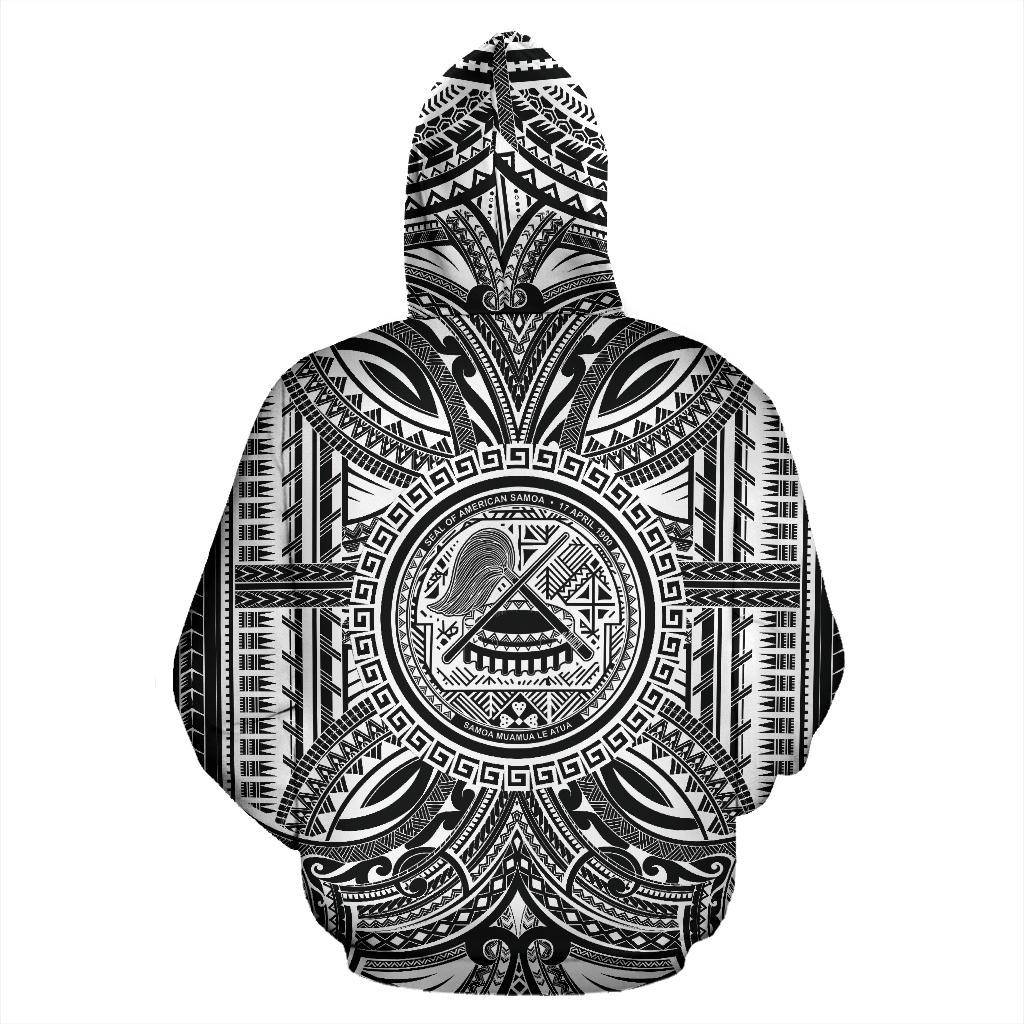 American Samoa ll Over Hoodie merican Samoa Coat of rms Polynesian White Black - Polynesian Pride