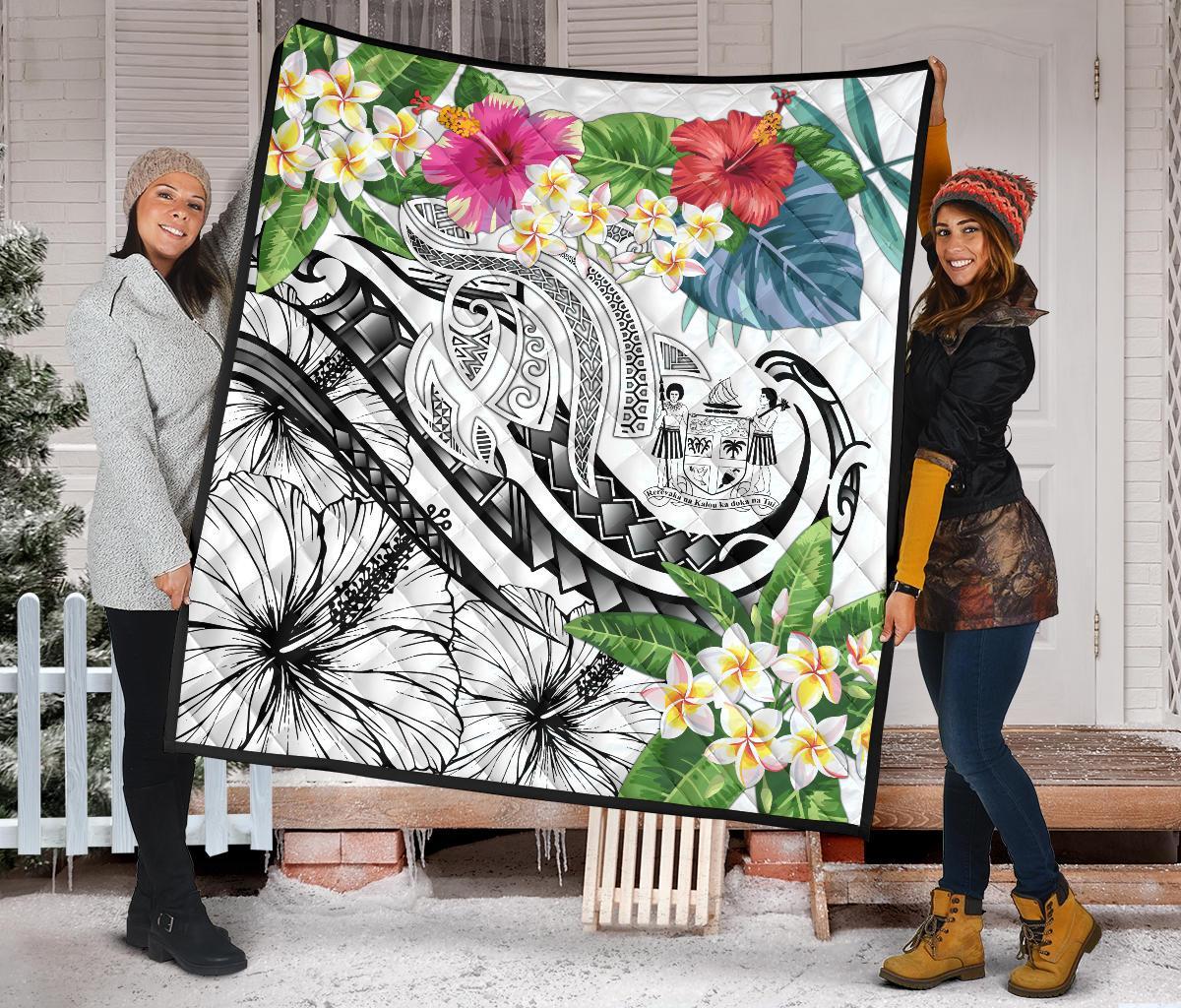 Fiji Polynesian Premium Quilt - Summer Plumeria (White) - Polynesian Pride