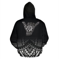 Polynesian All Over Zip up Hoodie Shaka Black Version - Polynesian Pride