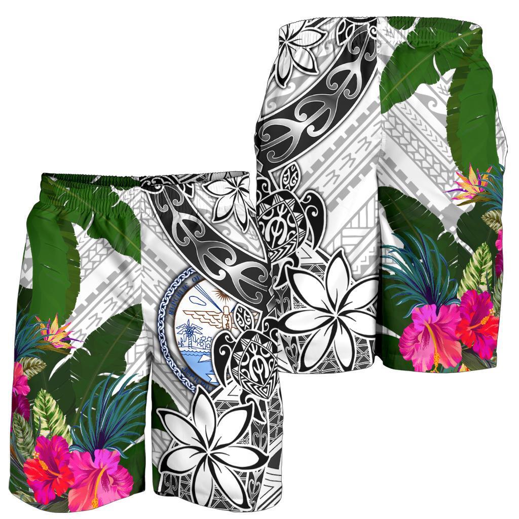 Marshall Islands Men's Short White - Turtle Plumeria Banana Leaf Crest - Polynesian Pride