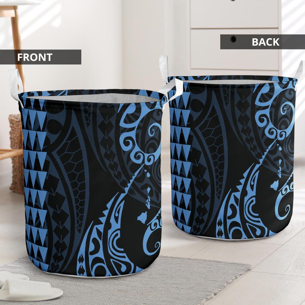 Kakau Polynesian Map Hawaii Laundry Basket Pastel Blue AH - Polynesian Pride