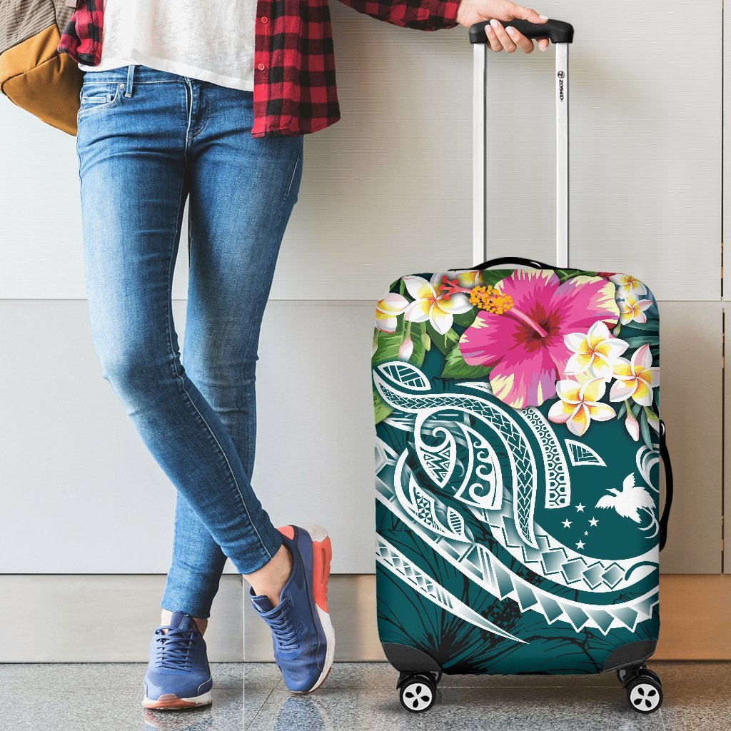 Papua New Guinea Polynesian Luggage Covers - Summer Plumeria (Turquoise) Turquoise - Polynesian Pride