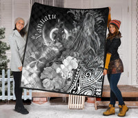 Vanuatu Premium Quilt - Humpback Whale with Tropical Flowers (White) - Polynesian Pride