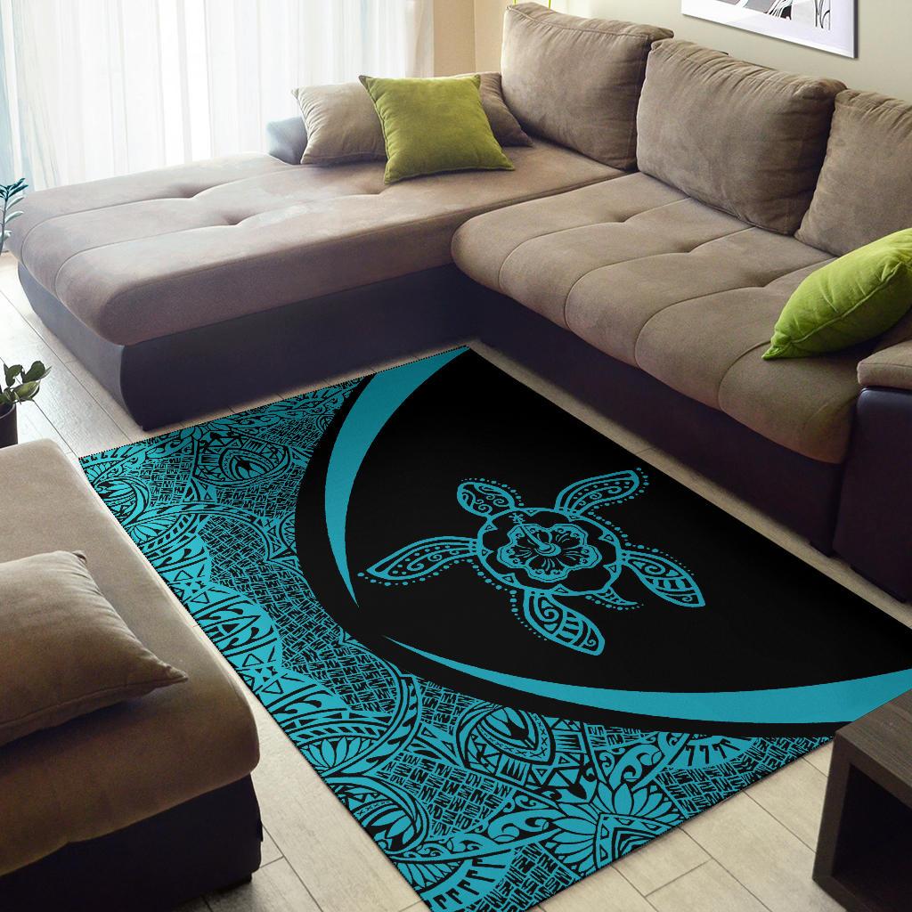 Hawaii Turtle Polynesian Area Rug Circle Style Blue - Polynesian Pride