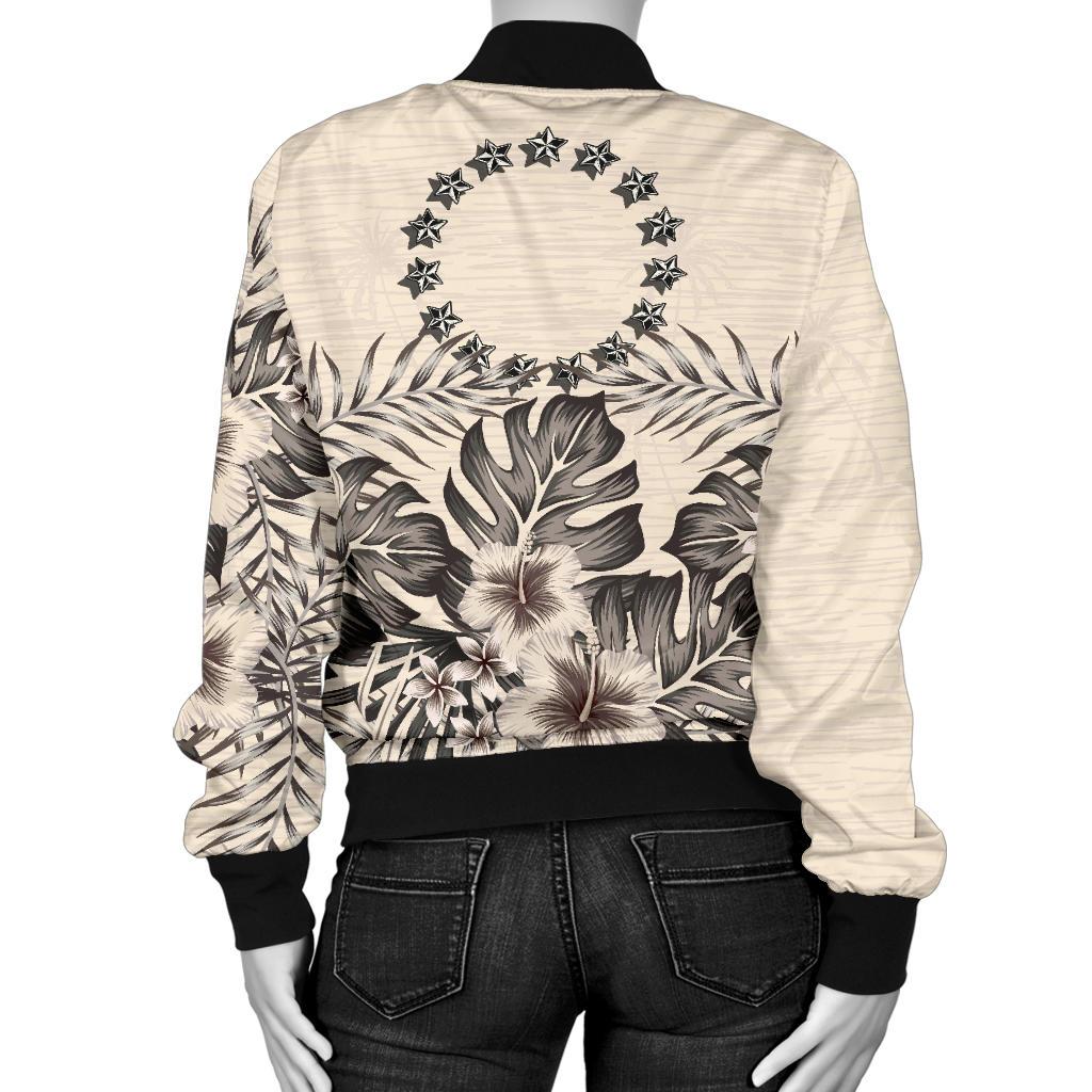Cook Islands Women's Bomber Jacket - The Beige Hibiscus - Polynesian Pride
