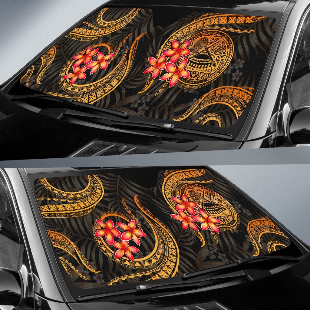 American Samoa Auto Sun Shades - Gold Plumeria - Polynesian Pride