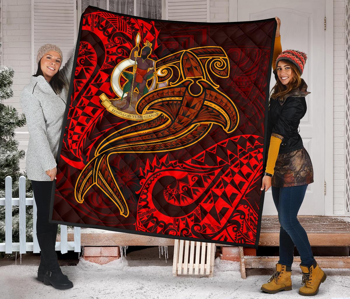 Vanuatu Polynesian Premium Quilt - Red Shark Polynesian Tattoo - Polynesian Pride