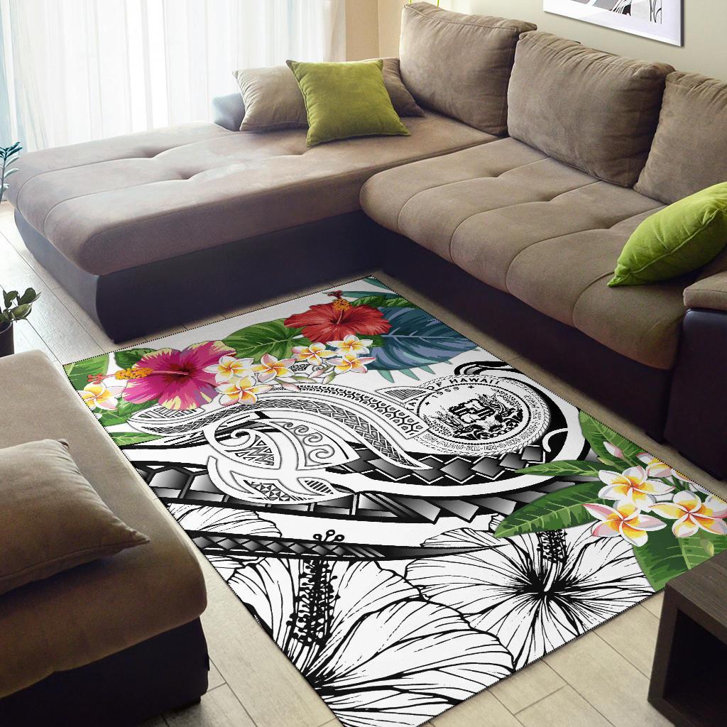 Polynesian Hawaii Area Rug - Summer Plumeria (White) - Polynesian Pride