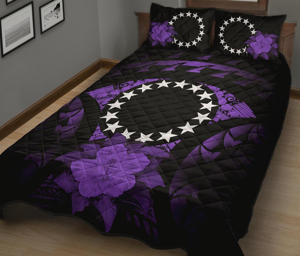 Cook Islands Polynesian Quilt Bed Set Hibiscus Purple - Polynesian Pride