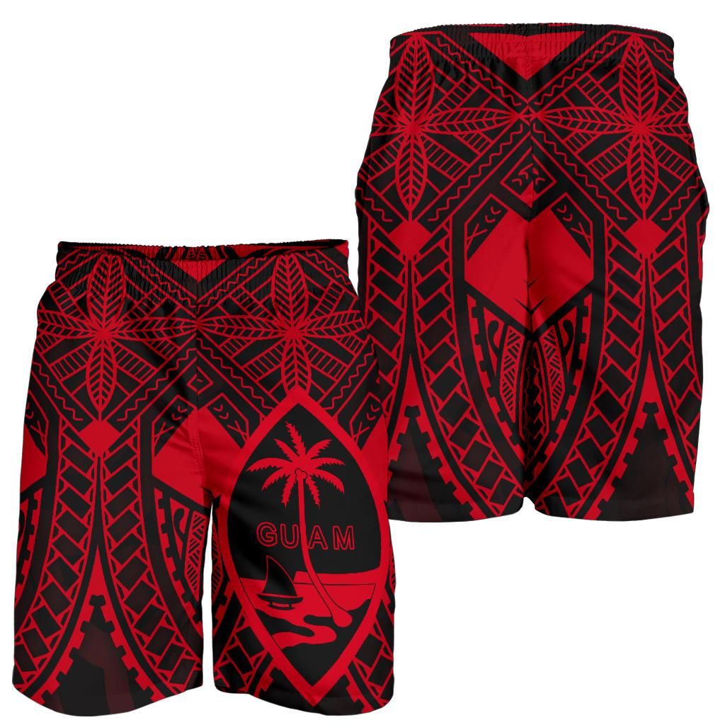 Guam Polynesian Men's Short - Red Guam Coat Of Arms Polynesian Tattoo - Polynesian Pride