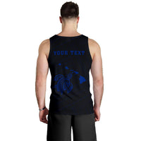Hawaii Kakau Polynesian Turtle Map Personalized Men's Tank Top - Blue - Polynesian Pride