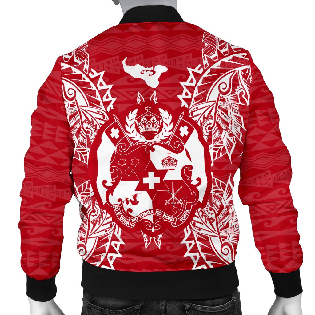 Tonga Polynesian Men's Bomber Jacket Map Red White - Polynesian Pride