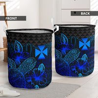 Wallis And Futuna Laundry Basket - Polynesian Turtle Hibiscus Blue - Polynesian Pride