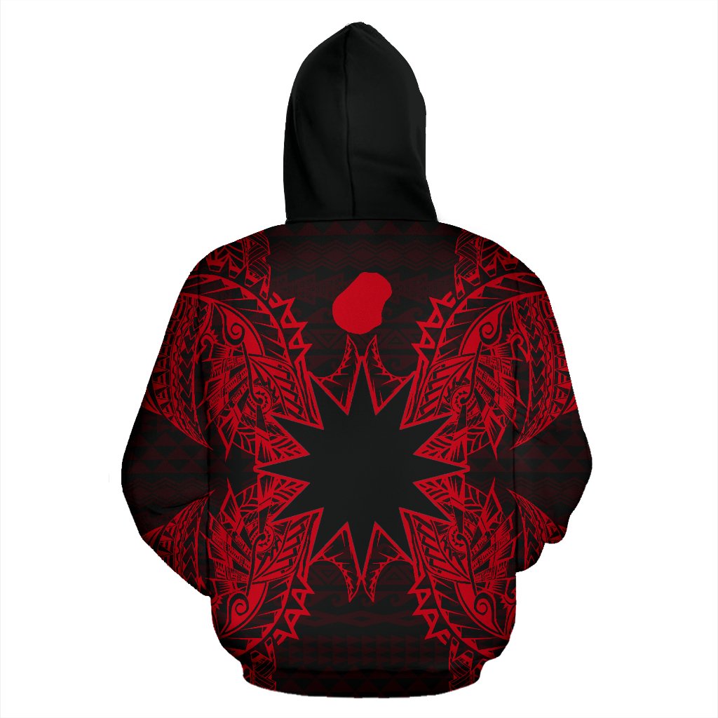 Nauru Polynesian All Over Zip up Hoodie Map Red - Polynesian Pride