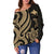 Papua New Guinea Women's Off Shoulder Sweater - Gold Tentacle Turtle - Polynesian Pride