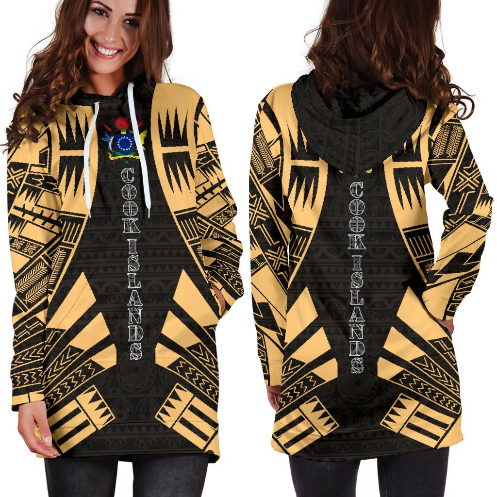 Cook Islands Hoodie Dress - Polynesian Tattoo Gold - Polynesian Pride