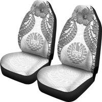 Tahiti Polynesian Car Seat Covers Pride Seal And Hibiscus White - Polynesian Pride