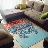 Hawaii Turtle Ohana Stary Night Hibiscus Rug - Polynesian Pride