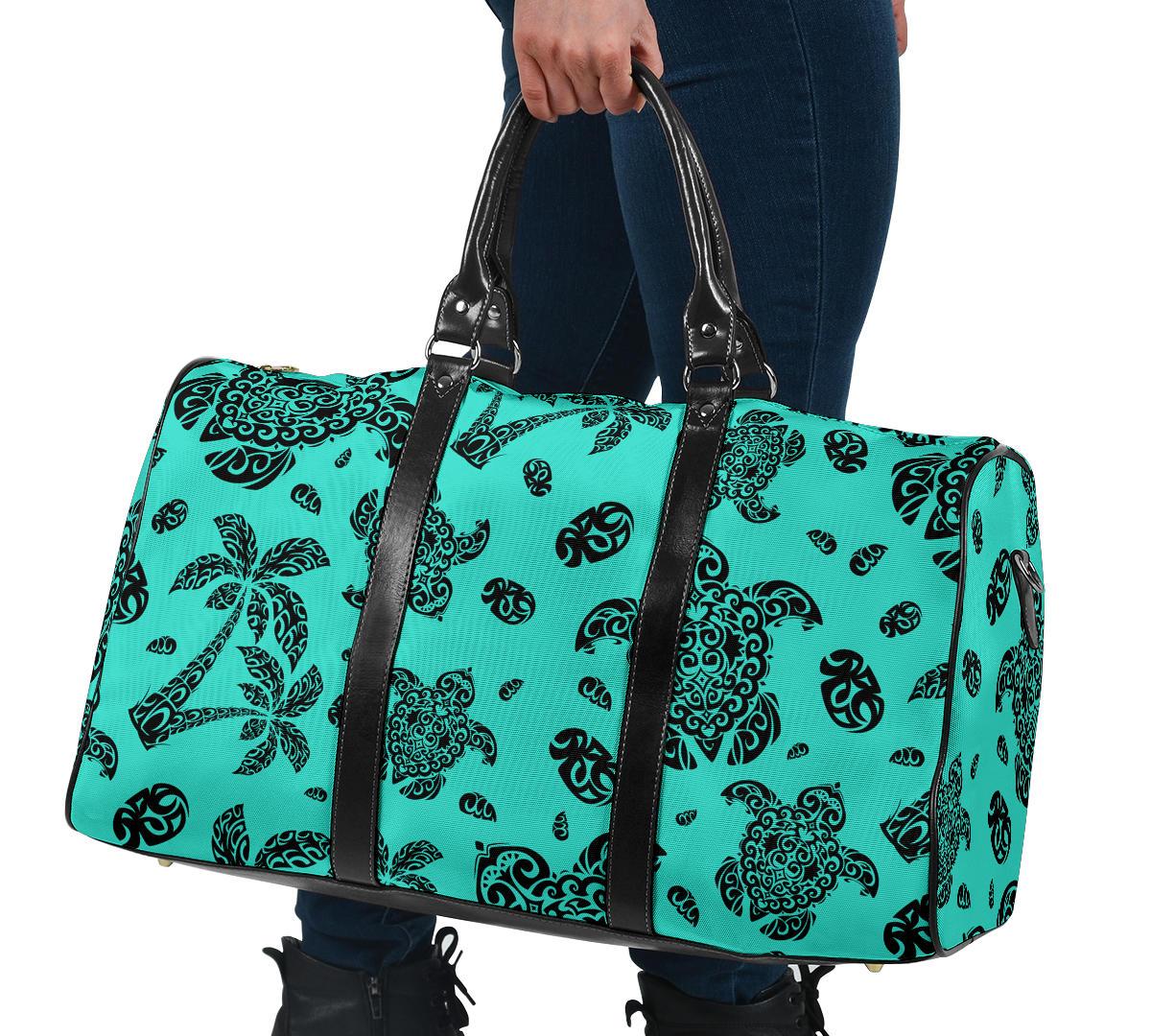 Polynesian Turtle Palm And Sea Pebbles Turquoise Hawaii Travel Bag - Polynesian Pride