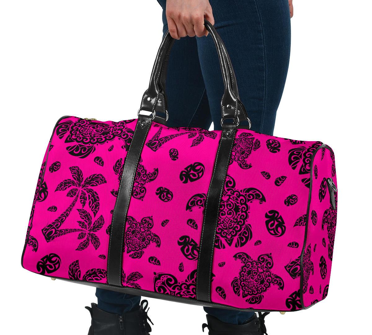Polynesian Turtle Palm And Sea Pebbles Pink Hawaii Travel Bag - Polynesian Pride