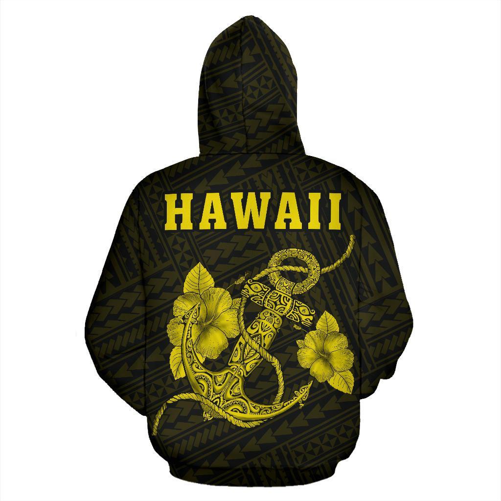 Polynesian Kakau Anchor Hibiscus Hawaii Zip Hoodie Yellow - Polynesian Pride