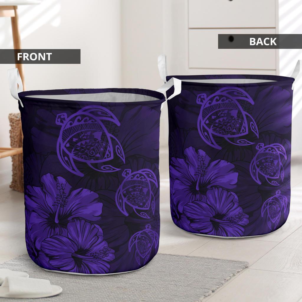 Hibiscus Turtles Hawaii Laundry Basket Purple AH - Polynesian Pride