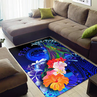Federated States of Micronesia Area Rug - Humpback Whale with Tropical Flowers (Blue) - Polynesian Pride