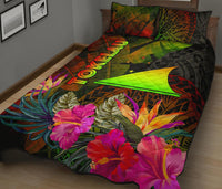 Tokelau Polynesian Quilt Bed Set - Hibiscus and Banana Leaves - Polynesian Pride
