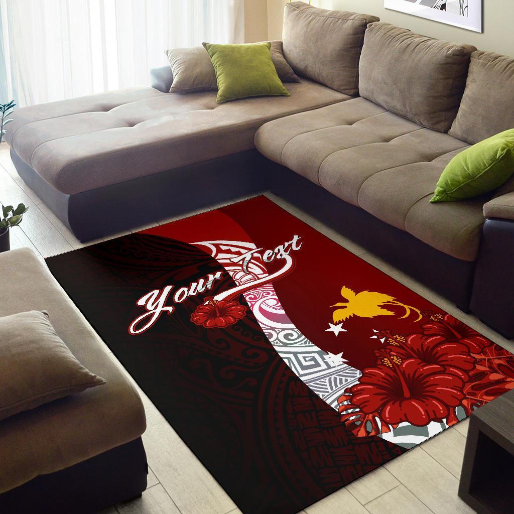 Papua New Guinea Polynesian Custom personalised Area Rug - Coat Of Arm With Hibiscus - Polynesian Pride