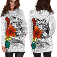 Tonga Women's Hoodie Dress - Tropical Flowers White Patterns Style - Polynesian Pride