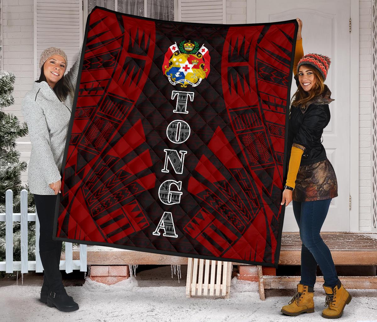 Tonga Premium Quilt - Tonga Coat Of Arms Polynesian Red Tattoo - Polynesian Pride